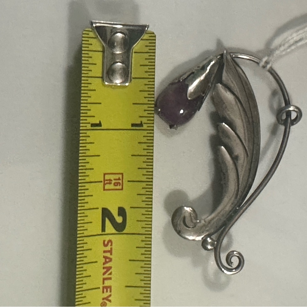 Vintage signed Taxco silver & amethyst blue bell brooch - Picture 3 of 6